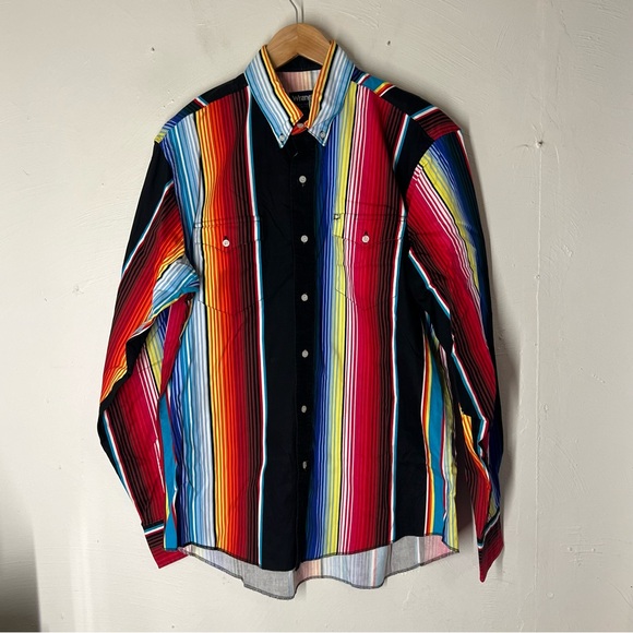 Wrangler Other - Vintage 90s Wrangler Brushpopper Western Shirt Striped 16.5 - 36 Cowboy Cut